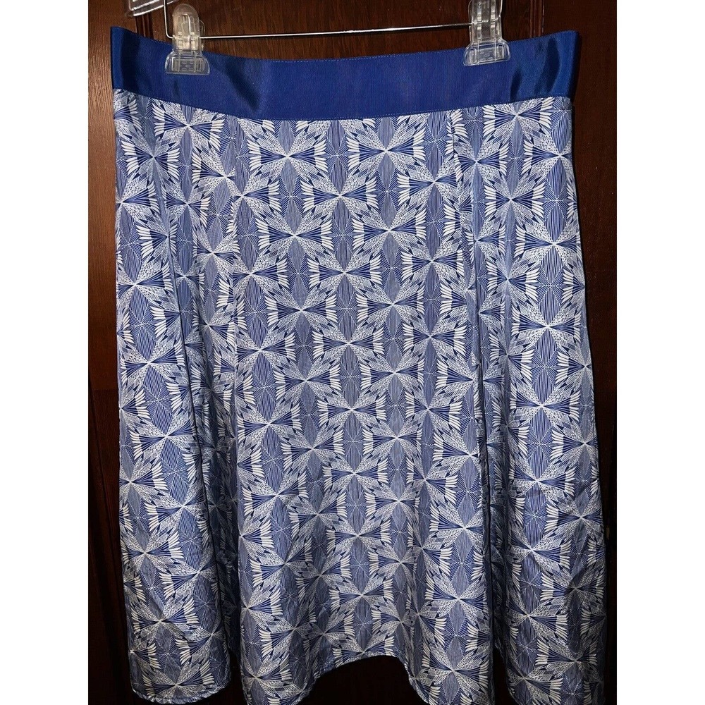 PENDLETON SKIRT SILK GEO PATTERN SILK A-LINE BLUE & WHITE 14